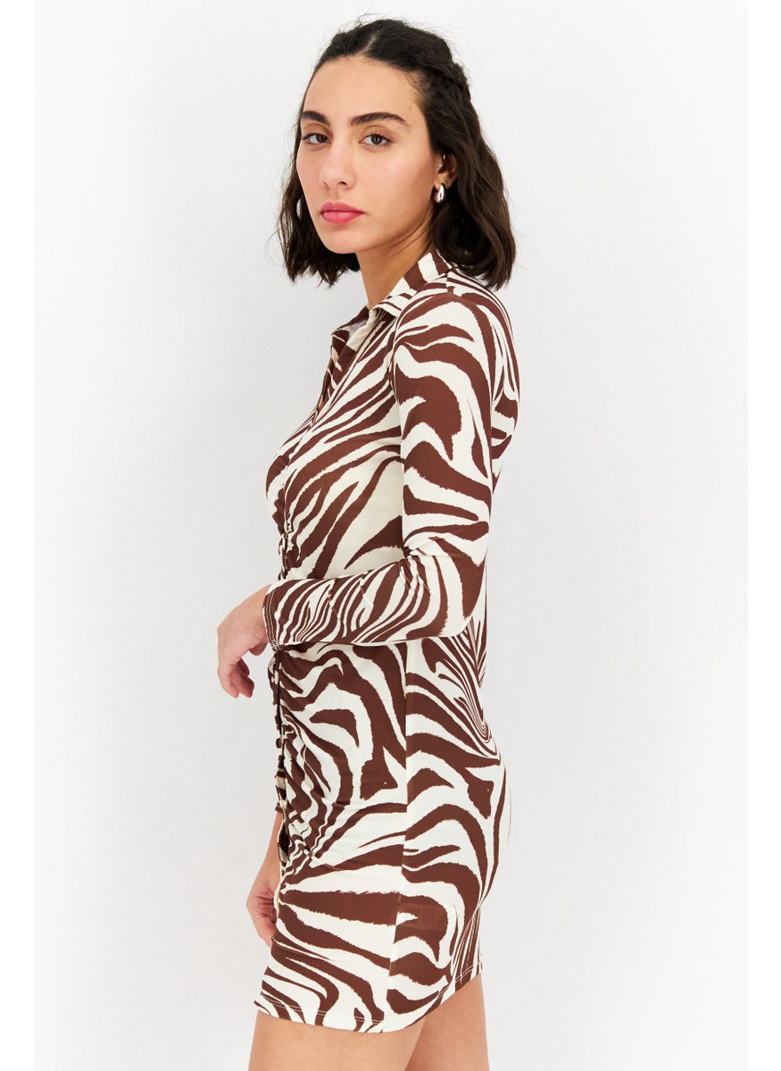 NEW LOOK Women Zebra Print Mini Casual Dress, Beige  - Image 3