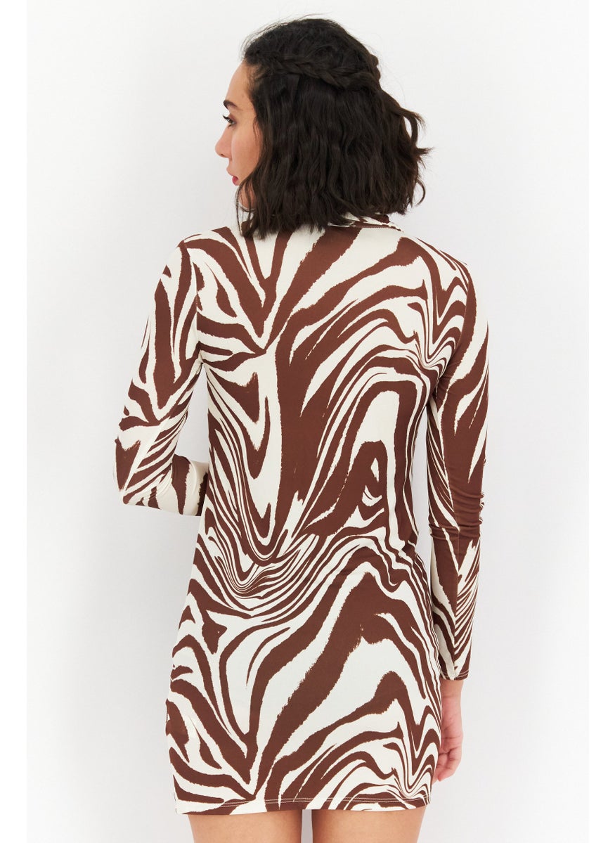 NEW LOOK Women Zebra Print Mini Casual Dress, Beige  - Image 4