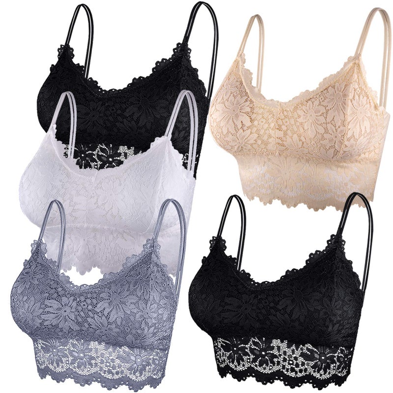 Duufin 5 Pcs Lace Bralettes for Women Bralette Padded Lace Bandeau Bra, L-XL - Image 1