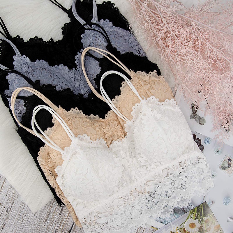 Duufin 5 Pcs Lace Bralettes for Women Bralette Padded Lace Bandeau Bra, L-XL - Image 4