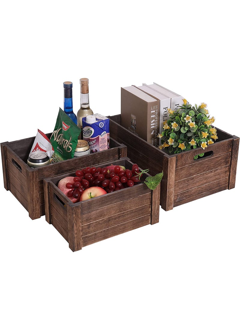 White Lift White Lift Wooden Crate for storage Decorative BoxesSet Of 3 Large Nesting Wooden Storage Crates For display Solid Wood Box Wooden Storage Boxes For BottelToyTowelWineBooksNatural Burnt  - Image 2