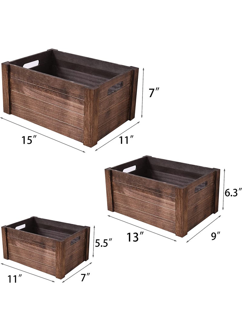White Lift White Lift Wooden Crate for storage Decorative BoxesSet Of 3 Large Nesting Wooden Storage Crates For display Solid Wood Box Wooden Storage Boxes For BottelToyTowelWineBooksNatural Burnt  - Image 5