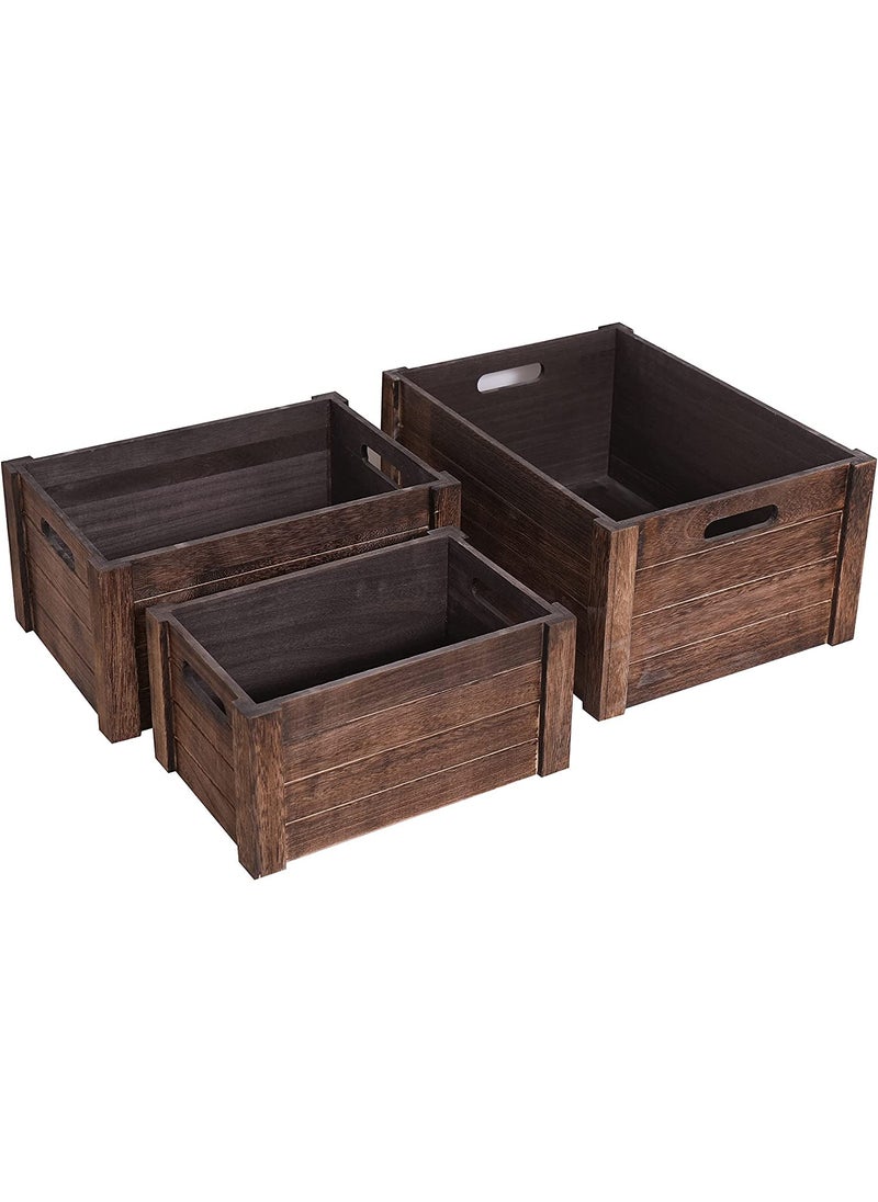 White Lift White Lift Wooden Crate for storage Decorative BoxesSet Of 3 Large Nesting Wooden Storage Crates For display Solid Wood Box Wooden Storage Boxes For BottelToyTowelWineBooksNatural Burnt  - Image 3