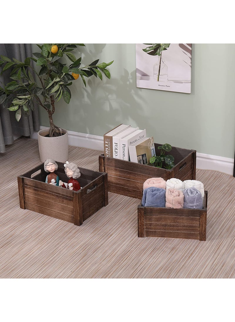 White Lift White Lift Wooden Crate for storage Decorative BoxesSet Of 3 Large Nesting Wooden Storage Crates For display Solid Wood Box Wooden Storage Boxes For BottelToyTowelWineBooksNatural Burnt  - Image 1