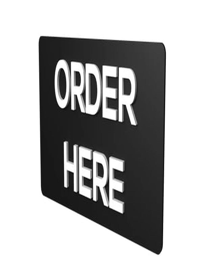 PrintEra لوحة "اطلب هنا" للمطاعم والمقاهي والطاولات - لوحة أكريليك ذاتية اللصق - مقاومة للماء، أسود وأبيض - 4 × 8 بوصة - Image 1