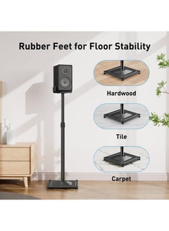 PERLESMITH Universal Speaker Stands for Surround Sound, Holds up to 11LBS, Floor Speaker Stand Height Adjustable Extend 33.3” to 45.1” for Satellite Speakers & Bookshelf Speakers -1 Pair PSSS2 Black  - Image 5