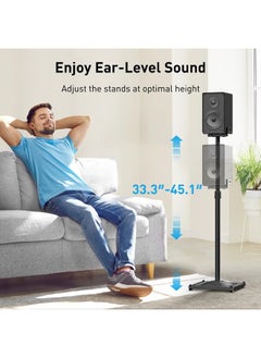 PERLESMITH Universal Speaker Stands for Surround Sound, Holds up to 11LBS, Floor Speaker Stand Height Adjustable Extend 33.3” to 45.1” for Satellite Speakers & Bookshelf Speakers -1 Pair PSSS2 Black  - Image 2