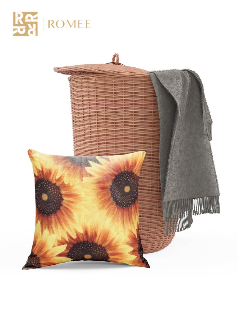 ROMEE Designer Floral, Sunflower Printed Cushion Covers 16 inch x 16 inch Set of 5 | Decorative Square Jute Throw Pillow/Cushion Cover for Living Room, Sofa, Couch, Bedroom (Multicolor) - Image 3