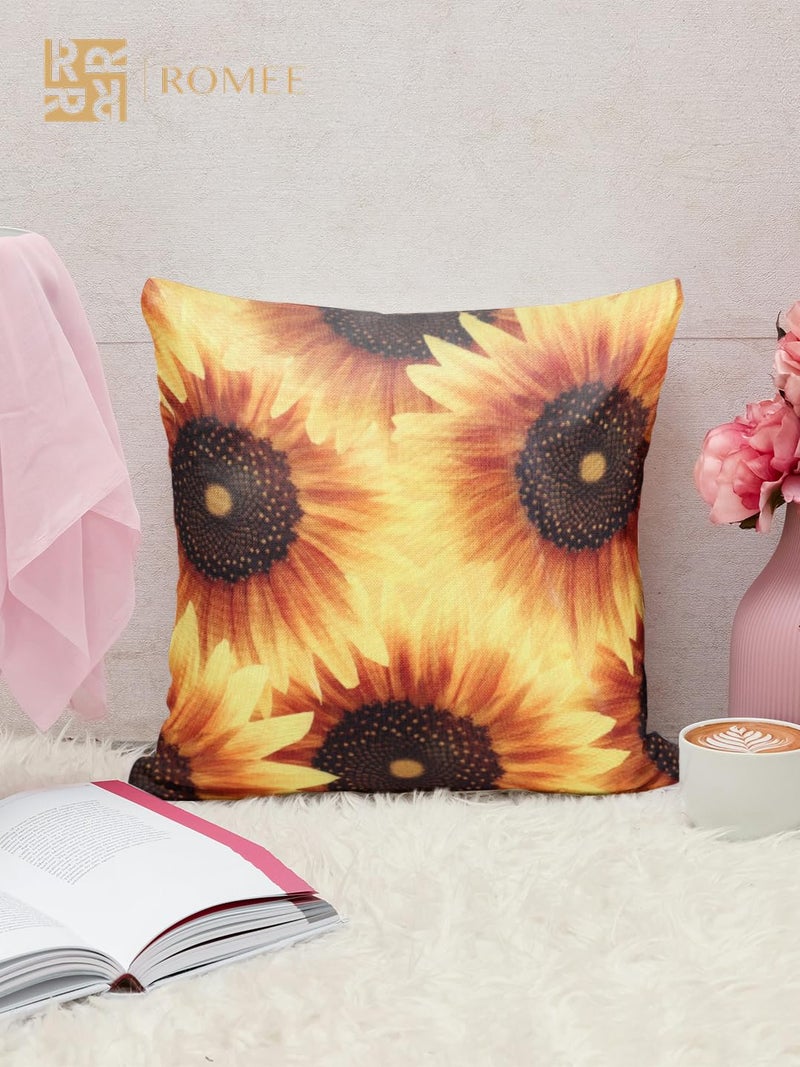 ROMEE Designer Floral, Sunflower Printed Cushion Covers 16 inch x 16 inch Set of 5 | Decorative Square Jute Throw Pillow/Cushion Cover for Living Room, Sofa, Couch, Bedroom (Multicolor) - Image 2