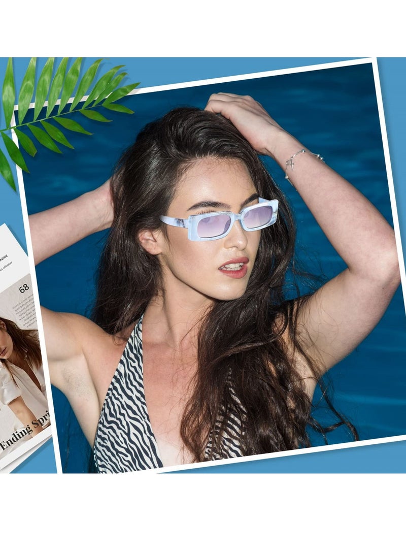 SOLARAE 3 Pieces Square Narrow Frame Sunglasses Retro Vintage 90s Rectangle Sunglasses Trendy Chunky Glasses for Women (Fresh Pattern) - Image 2