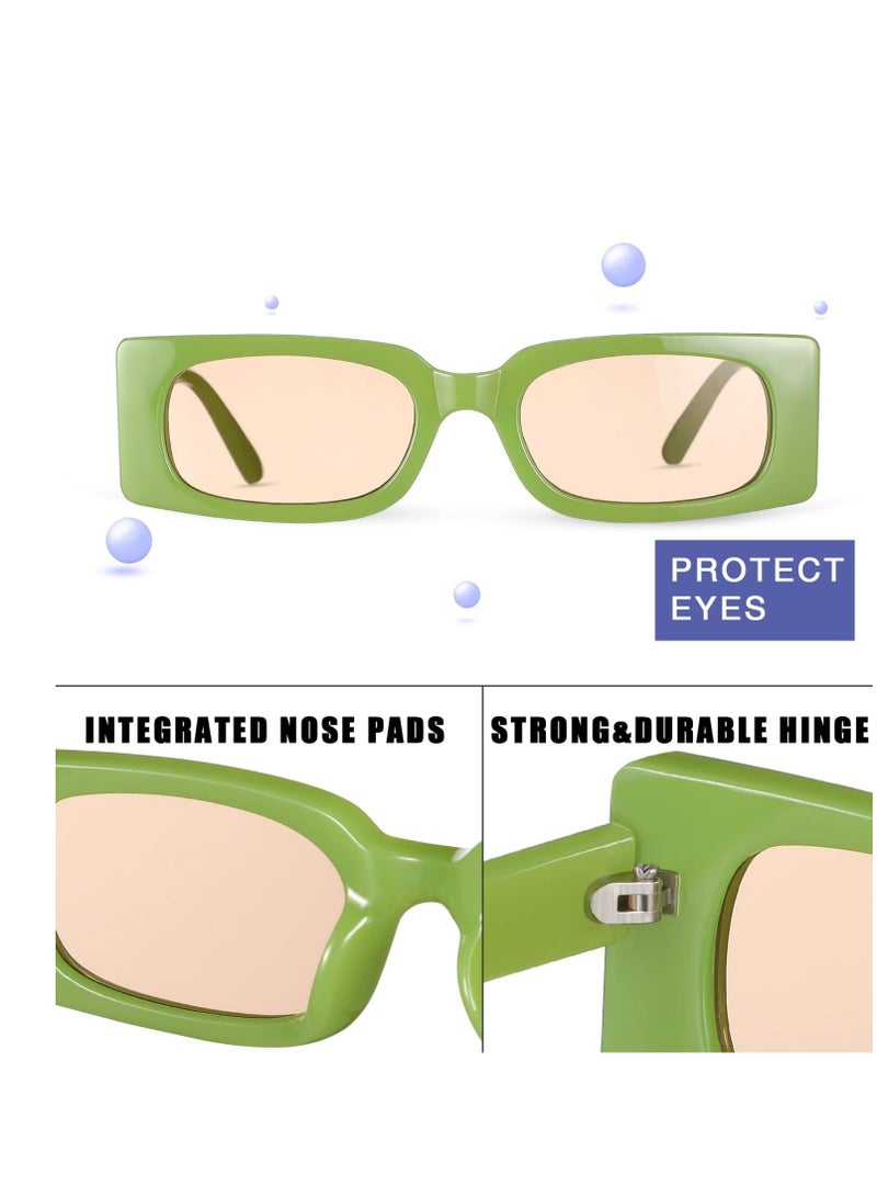 SOLARAE 3 Pieces Square Narrow Frame Sunglasses Retro Vintage 90s Rectangle Sunglasses Trendy Chunky Glasses for Women (Fresh Pattern) - Image 5