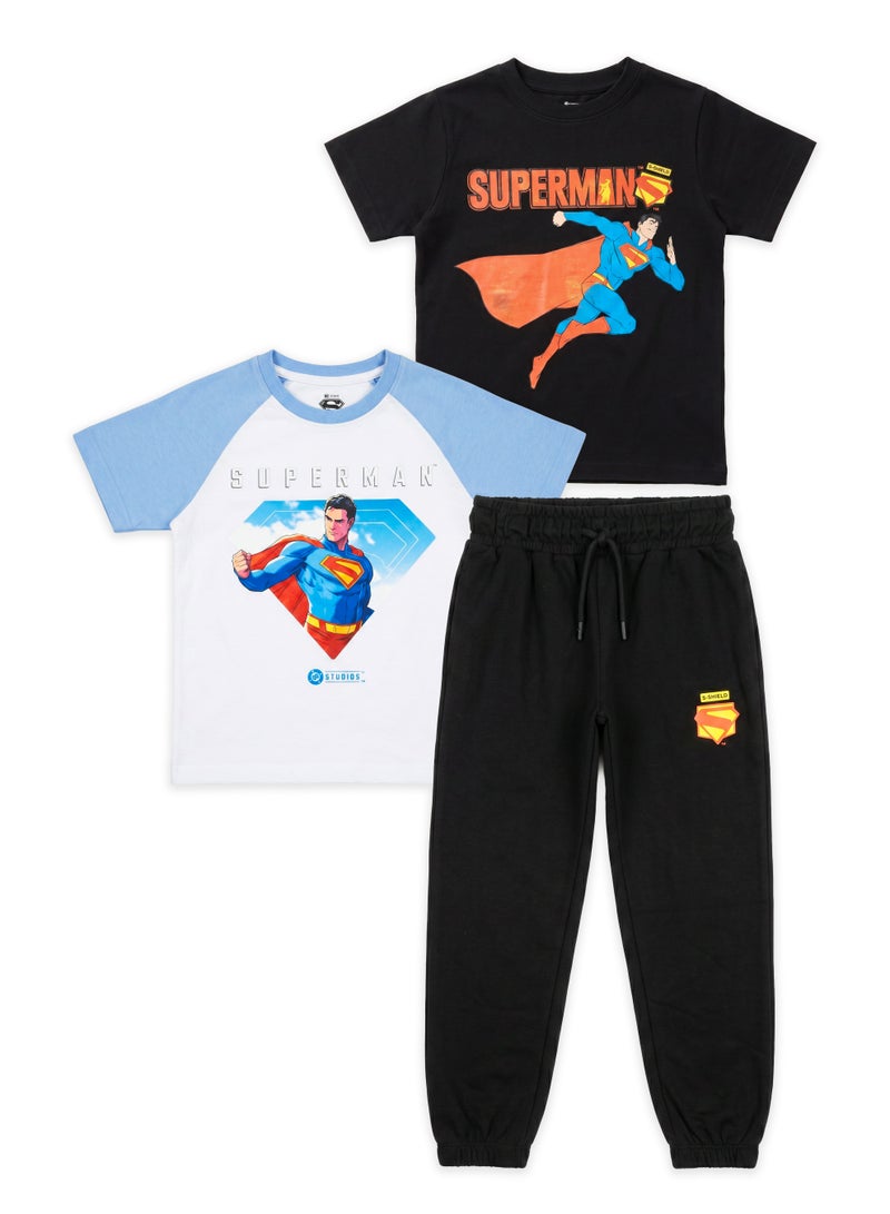 Warner Bros. Toddler Boys Superman 3-Piece Set – 2 T-Shirts & 1 Jogger - Image 1