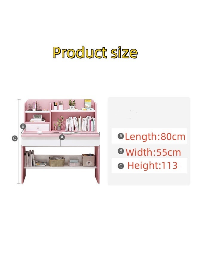 JCB CHIC Study Writing Desk with Bookshelf,80×55×113CM Computer Desk with  Drawers and Storage Shelves，Rustic Office Desk with Hutch，Study Writing Gaming Table Laptop Workstation for Home Office - Image 2