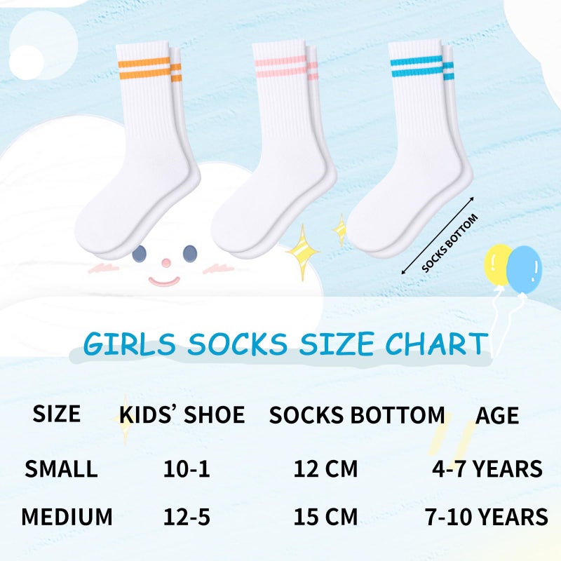 Comfoex 10 Pairs Girls Crew Cotton Socks Athletic Calf Striped Soft Casual Socks For Kids 4-6 6-8 8-10 Years Old - Image 4