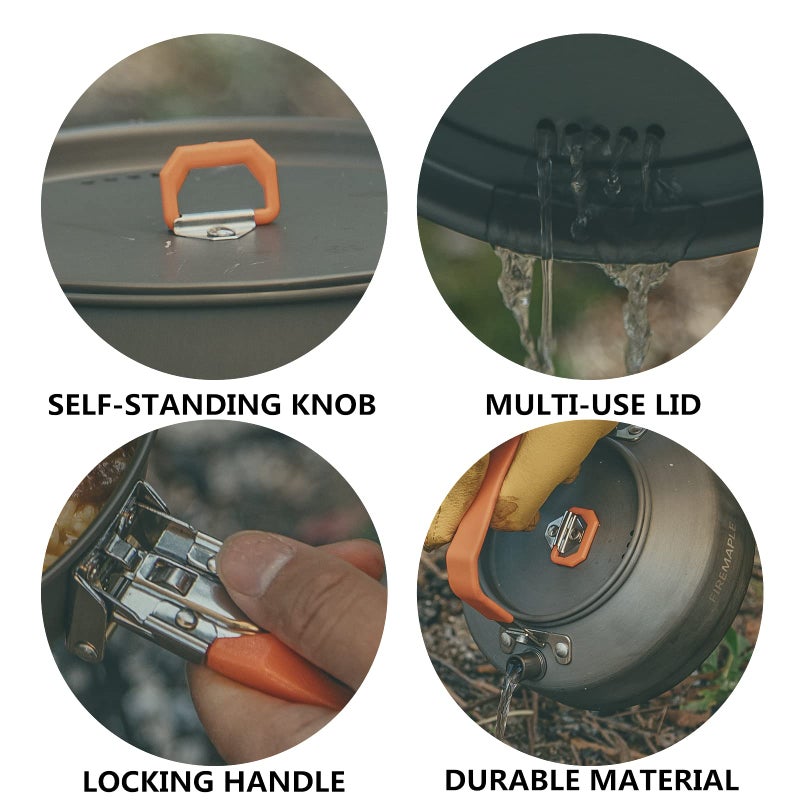 Fire-Maple Feast 4 Camping Cookware Kit Outdoor Cookware Set with Pots, Kettle, Saucepans and Spatula for Hiking Fishing Picnic - Image 4