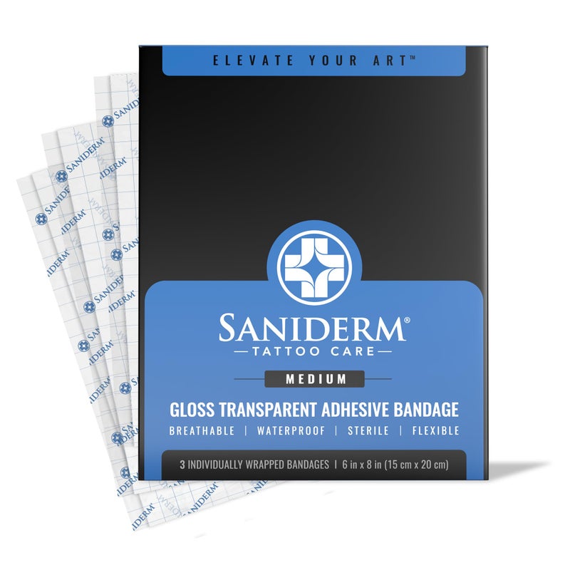 Saniderm Tattoo Aftercare Bandage 3 Sheets Medium Pack 6 in x 8 in Convenient Faster Tattoo Healing and Protection Sterile Waterproof and LatexFree
