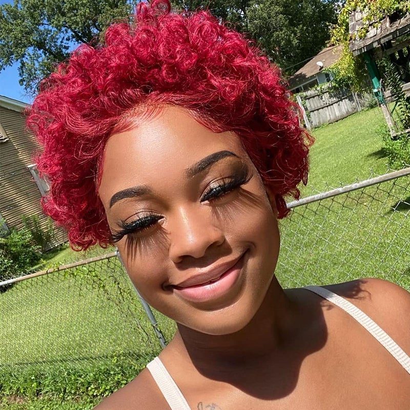 Short Curly Pixie Cut Lace Front Wig Human Hair Short Curly Human Hair Wigs For Black Women Wine Red Curly Lace Front Wig Human Hair 13x1 6 Inch Short Curly Bob Pixie Wigs Glueless