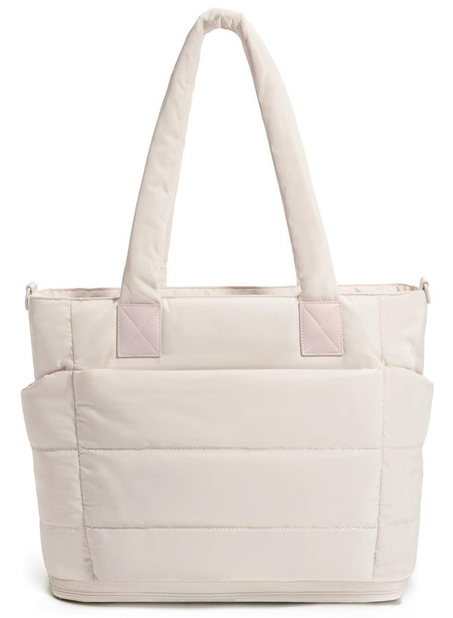 GASSDA Tote Bag for Women Puffer Tote Bag Large Nurse Bags Shoulder Handbag with Zipper for Work Travel, Z-large Camel - Image 1