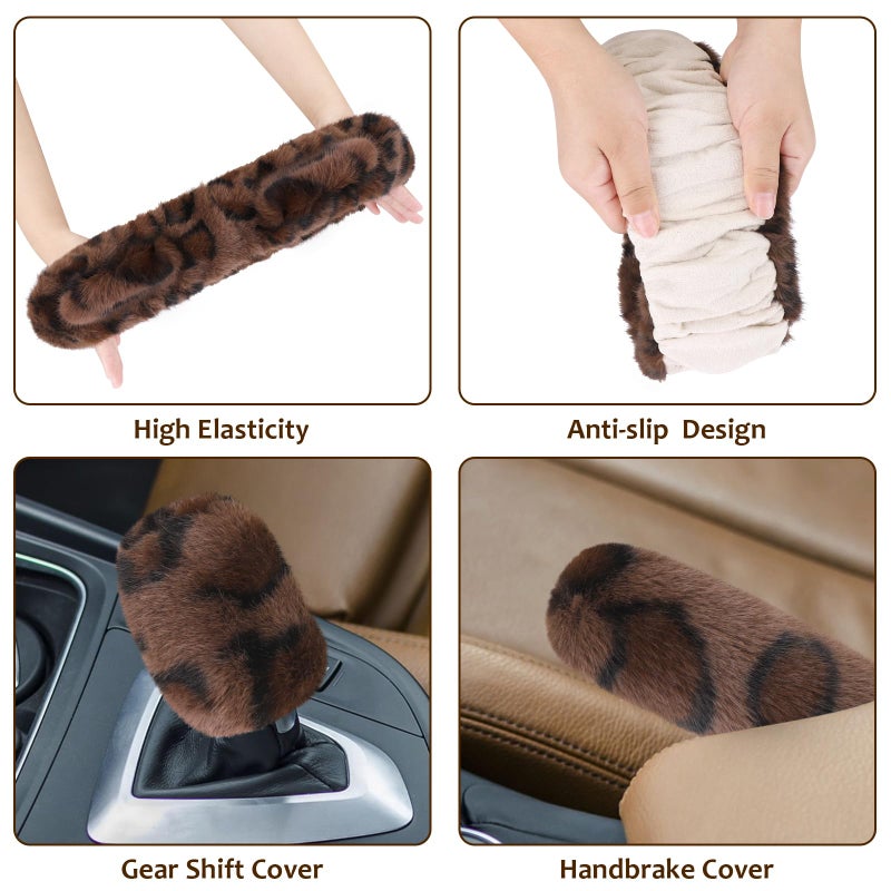 Accmor Fuzzy Car Steering Wheel Cover, Warm Fluffy Leopard Steering Wheel Cover with Cute Ears, Soft Plush Furry Car Accessories Decor for Women, Non-Slip Universal 15 inch Fit Vehicle, Truck, SUVs - Image 5