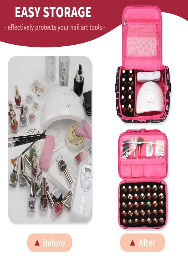 CUBETASTIC Nail Polish Organizer Case - Holds 45-90 Bottles & UV Nail Lamp, Nail Tech Organizers And Storage Bag for Nail Supplies & Manicure Kit & Pedicure Tools, Nail Technician Case (Cartoon Black, 45 Slots) - Image 3