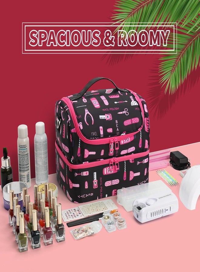 CUBETASTIC Nail Polish Organizer Case - Holds 45-90 Bottles & UV Nail Lamp, Nail Tech Organizers And Storage Bag for Nail Supplies & Manicure Kit & Pedicure Tools, Nail Technician Case (Cartoon Black, 45 Slots) - Image 2