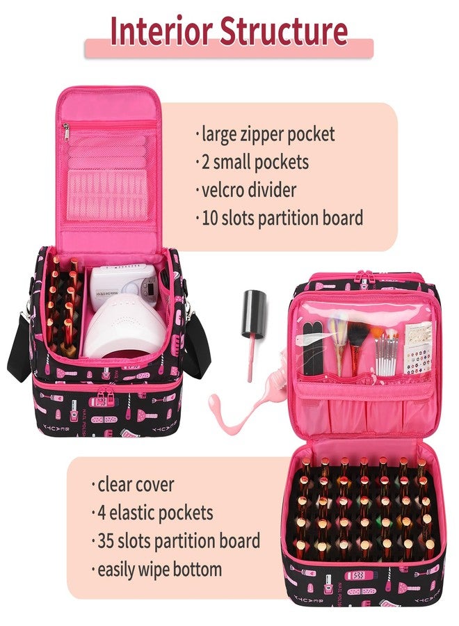 CUBETASTIC Nail Polish Organizer Case - Holds 45-90 Bottles & UV Nail Lamp, Nail Tech Organizers And Storage Bag for Nail Supplies & Manicure Kit & Pedicure Tools, Nail Technician Case (Cartoon Black, 45 Slots) - Image 4