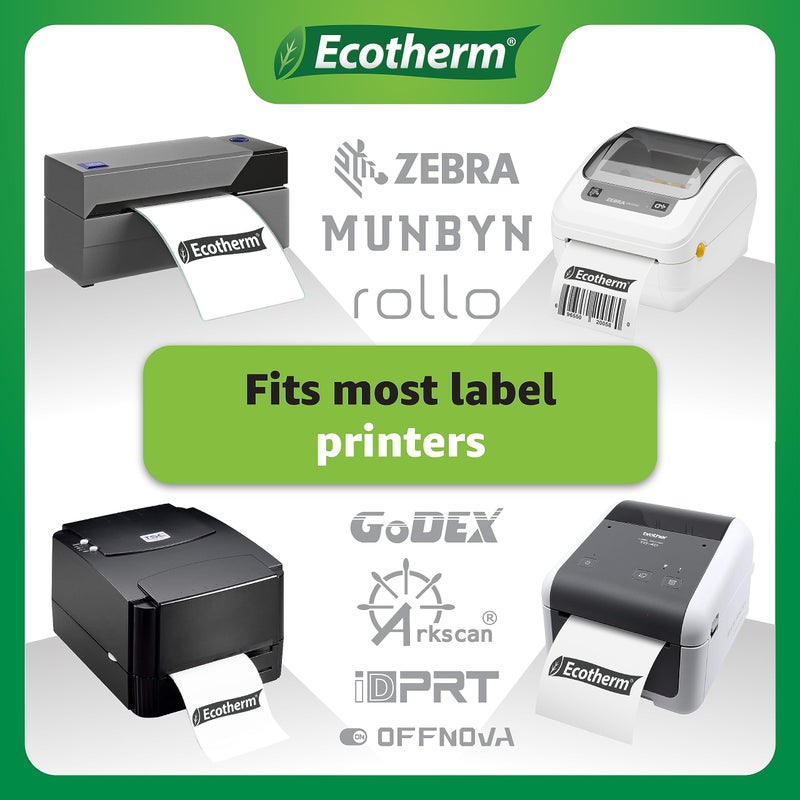 Ecotherm 2.25" x 4" Thermal Labels | 4 Rolls | 1440 Labels | fits Zebra, Munbyn, Rollo, Godex, Arkscan, iDPRT, Offnova Thermal Label Printers and More | Blank White Adhesive Stickers by Ecotherm - Image 4