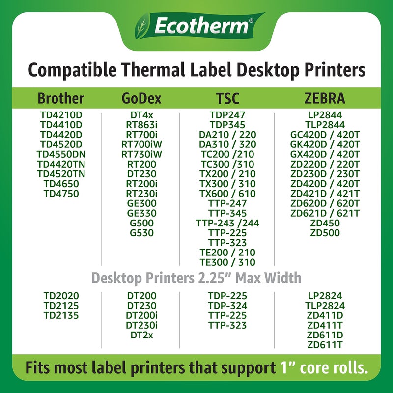 Ecotherm 2.25" x 4" Thermal Labels | 4 Rolls | 1440 Labels | fits Zebra, Munbyn, Rollo, Godex, Arkscan, iDPRT, Offnova Thermal Label Printers and More | Blank White Adhesive Stickers by Ecotherm - Image 5