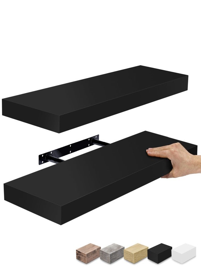 Sorbus Floating Shelves for Wall - 24" Bathroom Shelves, Wall Decor for Bedroom, Kitchen, Living Room, Home Decor & Book Storage - Mounted Floating Shelf with Invisible Brackets (Black, 2 Pack) - Image 1