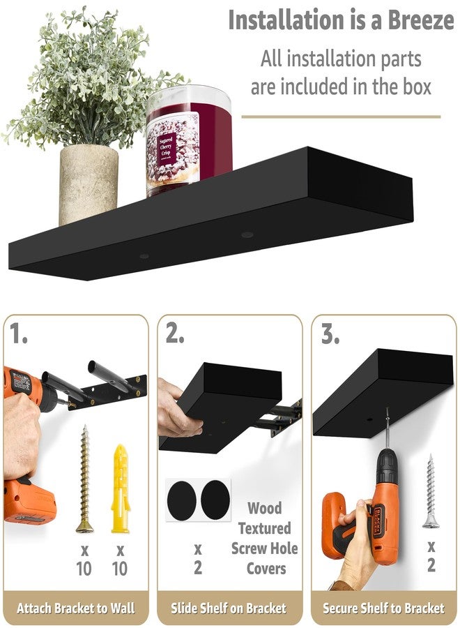 Sorbus Floating Shelves for Wall - 24" Bathroom Shelves, Wall Decor for Bedroom, Kitchen, Living Room, Home Decor & Book Storage - Mounted Floating Shelf with Invisible Brackets (Black, 2 Pack) - Image 4