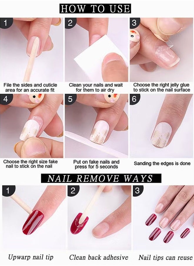 HY Nail Tips, Square Press on Nails Medium Fake Nails White French Tip Acrylic Nails 3D Ballet French 3D Rhinestones 24 Pcs for Women and Girls  - Image 3