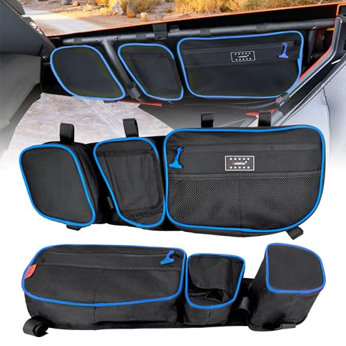 Hutexico UTV X3 Door Storage Bags with Cup Holder Removable Knee Pads Organizer for Upper Doors Compatible with CanAm Maverick X3 20172025 Accessories Blue - Image 1