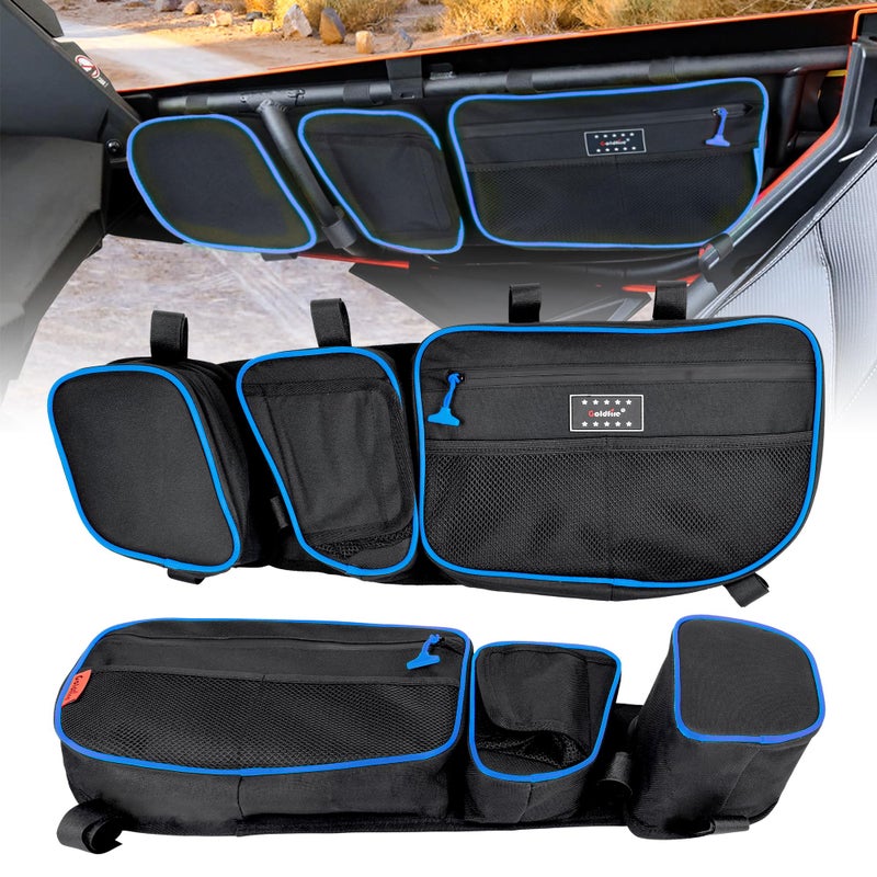 Hutexico UTV X3 Door Storage Bags with Cup Holder Removable Knee Pads Organizer for Upper Doors Compatible with CanAm Maverick X3 20172025 Accessories Blue - Image 3