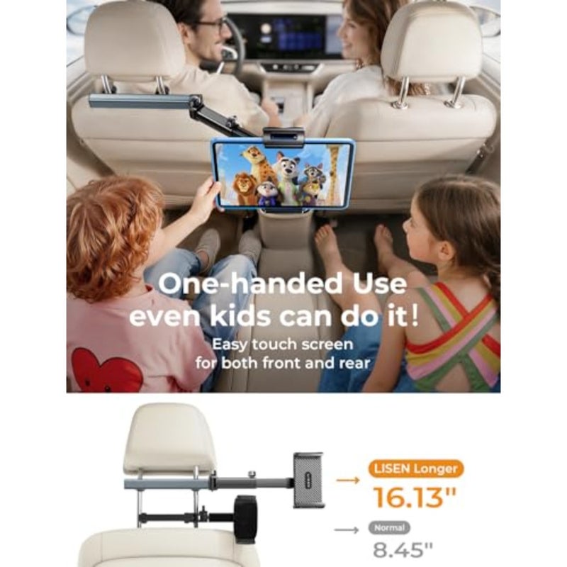 for iPad Holder Car Tablet Mount, Road Trip Essentials Toddler Travel Gifts, Car Accessories for Women Interior Organizer Mens Truck 3in1 Tablet Holder for Car Camping Back Seat Headrest - Image 4