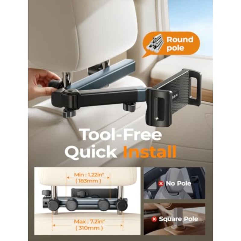 for iPad Holder Car Tablet Mount, Road Trip Essentials Toddler Travel Gifts, Car Accessories for Women Interior Organizer Mens Truck 3in1 Tablet Holder for Car Camping Back Seat Headrest - Image 5