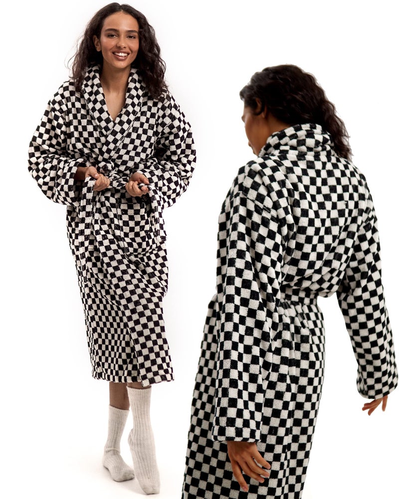 SMPL objects Terrycloth Bathrobe for Women Terry Robes for Women and Men Womens Day 100 Cotton Checkered Bathrobe