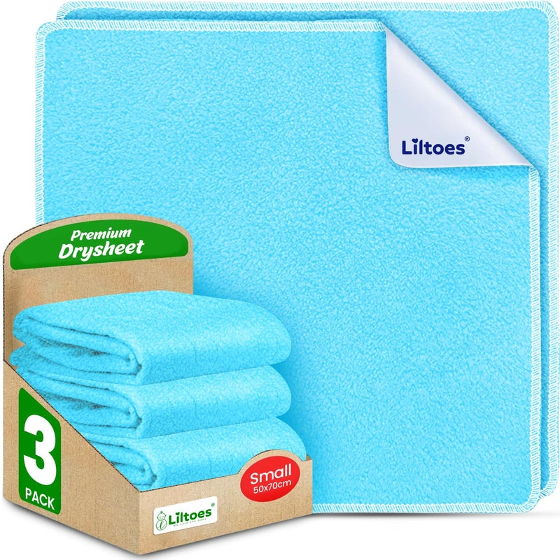 LILTOES Waterproof Quick Dry Sheet for Baby - Anti-Pilling Fleece, Extra Absorbent, Washable Mattress Protector- Small Size, 50x70 cm, Aqua Blue - Baby Bed Protector for Toddlers and Children Pack 3 - Image 1