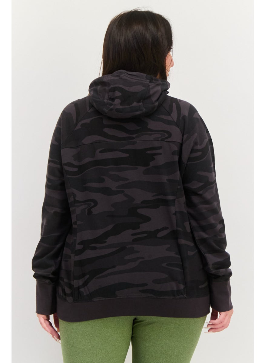 Burnside - Women Hooded Camouflage Sweatshirts, Black - Image 1