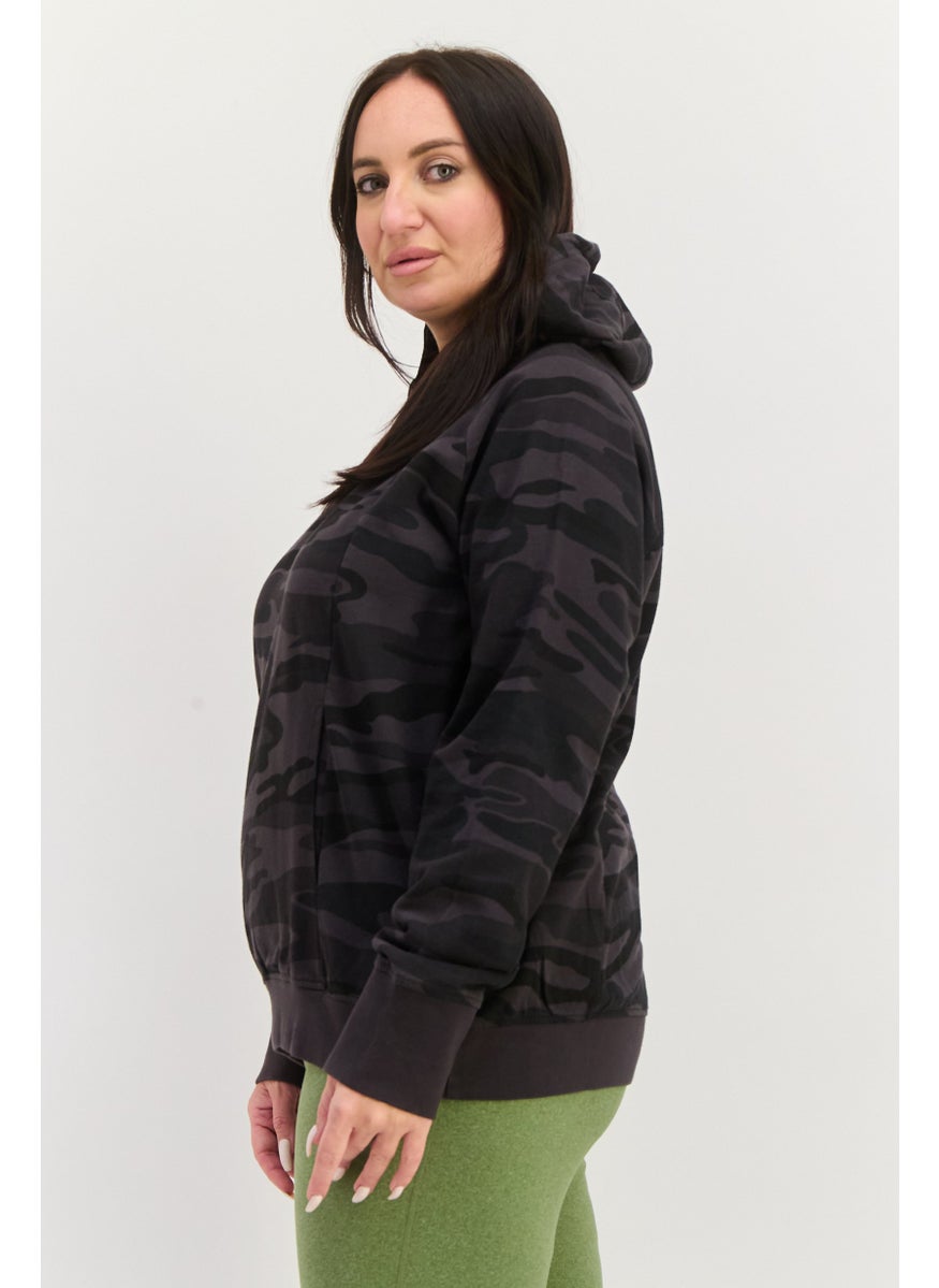 Burnside - Women Hooded Camouflage Sweatshirts, Black - Image 1