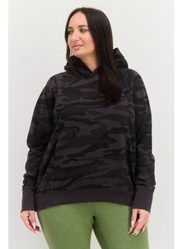 Women Hooded Camouflage Sweatshirts, Black