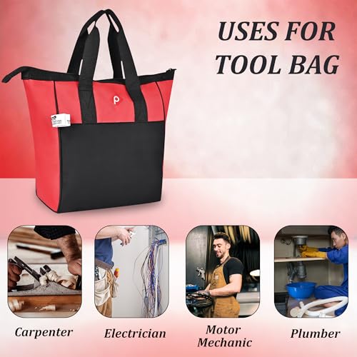 PAHAL 11 Inch Portable Heavy Duty Tool Bag – Compact Tool Storage Organizer for Electrician, Plumber, Carpenter, Mechanic & Service Engineer, Durable Multipurpose Tool Carry Bag, Red Black - Image 4