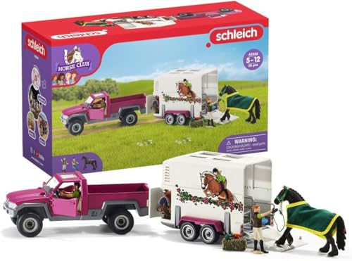 Schleich مجموعة لعب شلايش نادي الخيول 38 قطعة مع مقطورة وشاحنة نقل مع تماثيل خيول وراكبين واقعيين وإكسسوارات ألعاب تفاعلية للفتيات والفتيان الأطفال من عمر 5 سنوات 42346 - Image 1