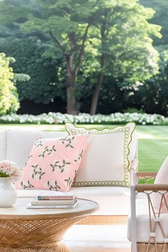 Hofdeco Premium Coastal Patio Indoor Outdoor Throw Pillow Cover Only 20x20 Water Repellent for Backyard Couch Blush Pink Print Hydrangea Flower - Image 3