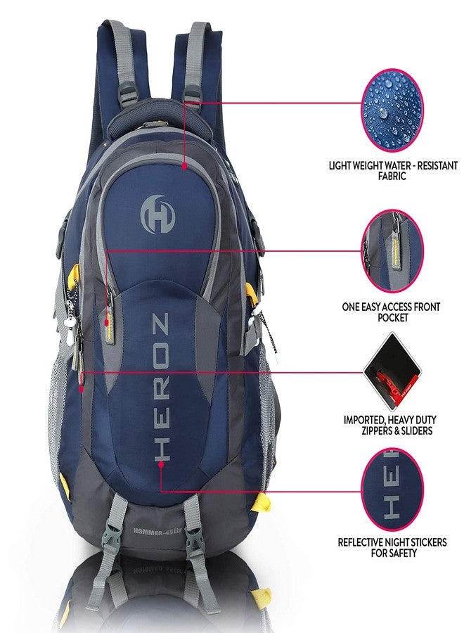 HEROZ Hammer Unisex Nylon 45 L Travel Laptop Backpack Water Resistant Slim Durable Fits Up to 17.3 Inch Laptop Notebook (Grey & NAvy Blue) - Image 5