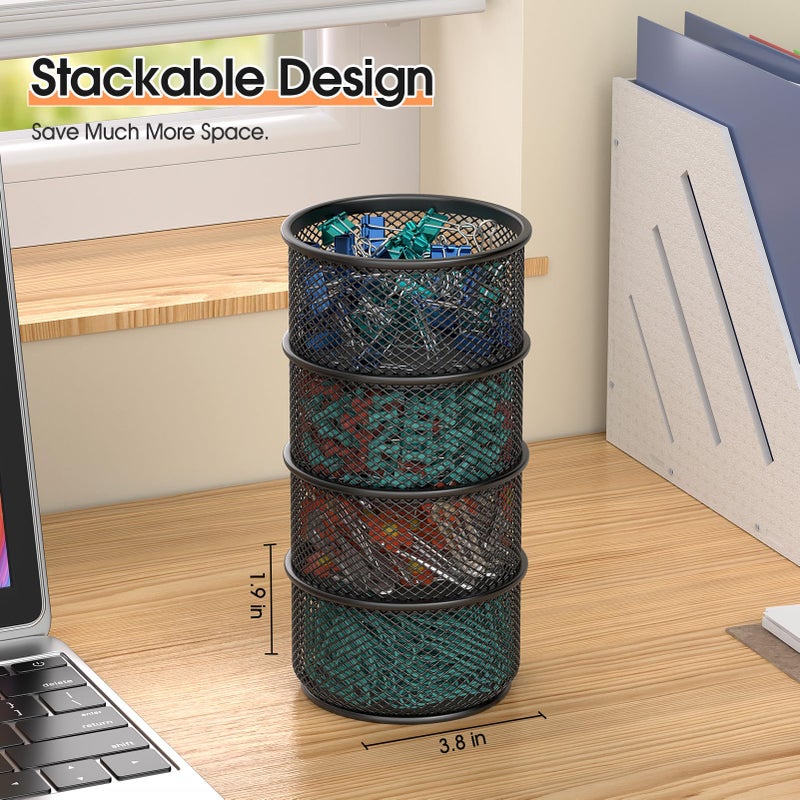 MaxGear Paper Clip Holder, Stackable PaperClip Organizer for Desk, 4 Pack Metal Mesh Paper Clip Holders with Non-Slip EVA Pad, Desk dispensers for Office Binder Box, Black - Image 3