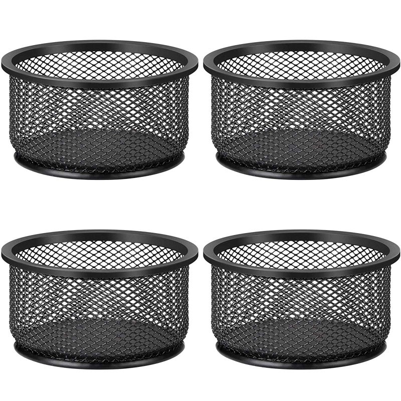 MaxGear Paper Clip Holder, Stackable PaperClip Organizer for Desk, 4 Pack Metal Mesh Paper Clip Holders with Non-Slip EVA Pad, Desk dispensers for Office Binder Box, Black - Image 1