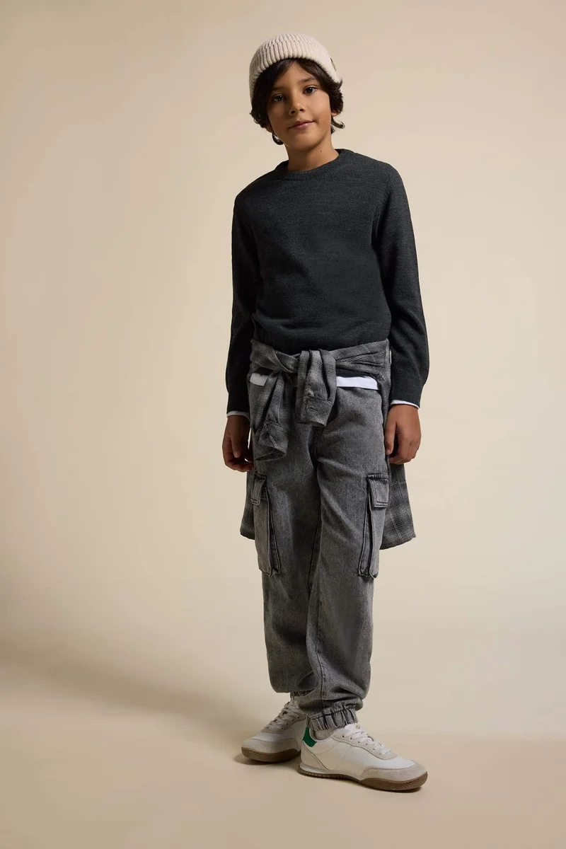 ديفاكتو Boy Regular Fit Crew Neck Knit Pullover
