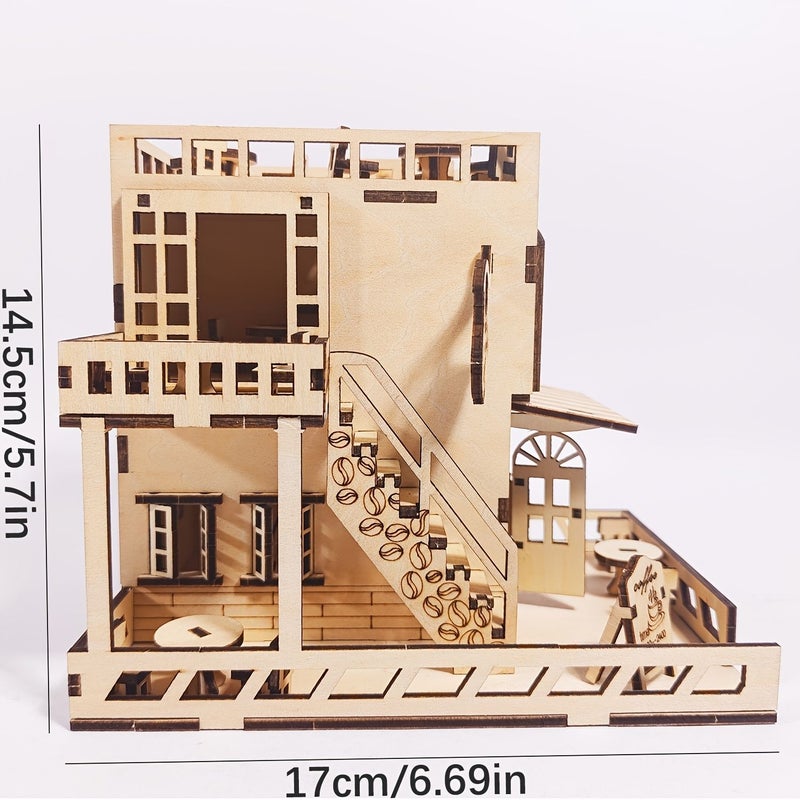 1pc 3D Stereoscopic Puzzle Dream Coffee House Wooden Diy Handicraft Decoration Gift For Adults Stress Relief - Image 2