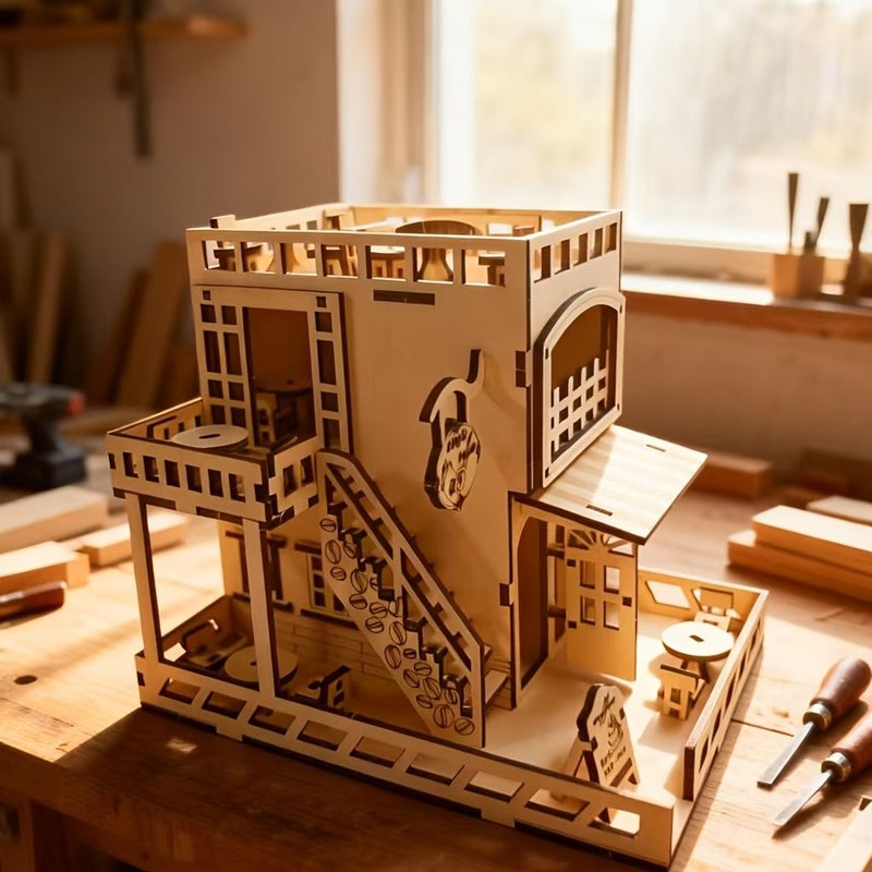 1pc 3D Stereoscopic Puzzle Dream Coffee House Wooden Diy Handicraft Decoration Gift For Adults Stress Relief - Image 4