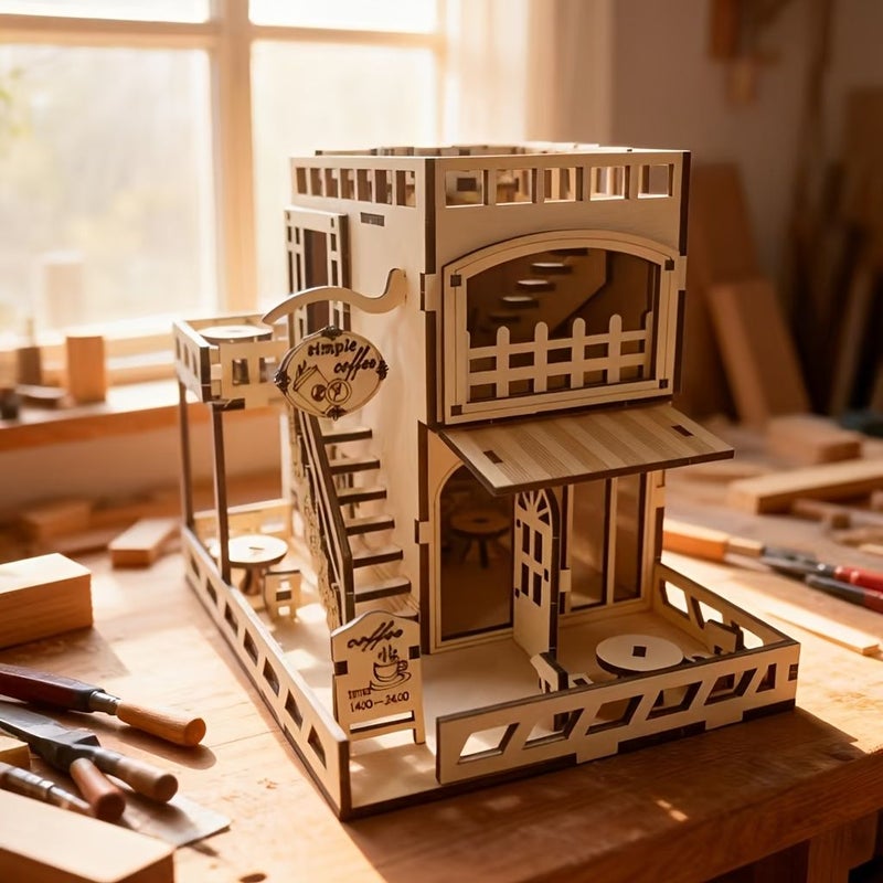 1pc 3D Stereoscopic Puzzle Dream Coffee House Wooden Diy Handicraft Decoration Gift For Adults Stress Relief - Image 1